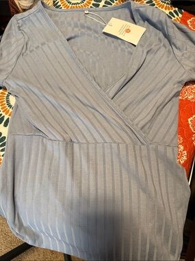 Maternity Dress  Light Blue Striped Wrap-Front